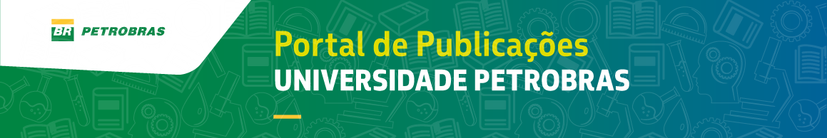 "Portal de Publicações Universidade Petrobras", texto em amarelo e branco em fundo verde e azul.